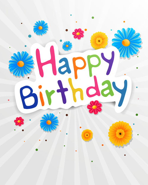 Cute flower with Happy birthday greeting cards vector 02 happy birthday greeting flower cute   