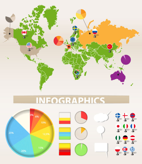graphical chart 02 design vector world Villain statistics ring ribbon percentages map of infographics infographics graphs diagram data drawing data   