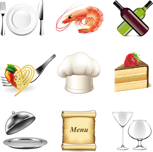 Tableware with food vector icons set Tableware icons food   