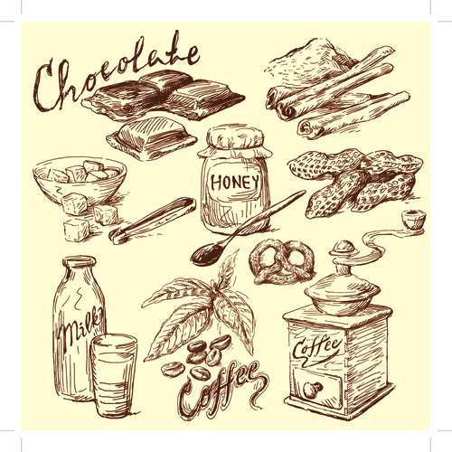 Drawing foods retro illustrations vector 05 Retro font illustrations illustration food drawing   