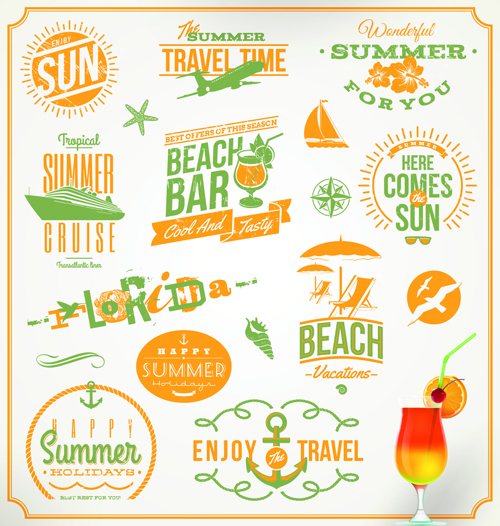 Happy summer holiday travel logos and labels vector 02 travel summer logos logo labels label holiday happy   