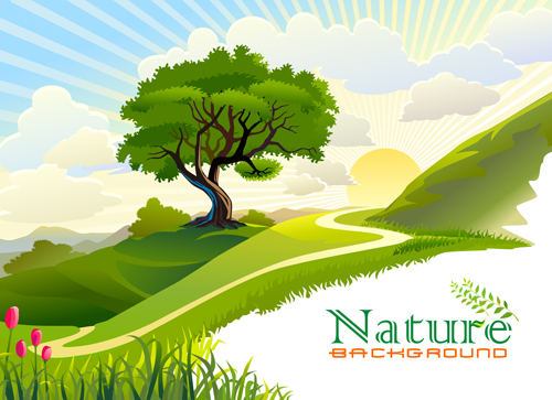 Tree and natural scenery vector background 05 Vector Background scenery natural background   
