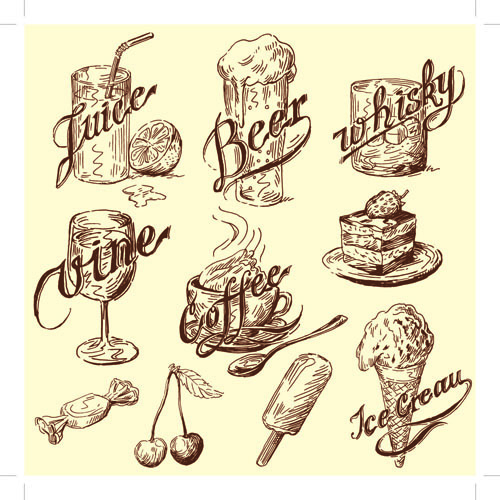 Drawing foods retro illustrations vector 07 Retro font illustrations illustration food drawing   