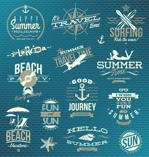 Happy summer holiday travel logos and labels vector 04 summer logos logo labels label holiday happy   