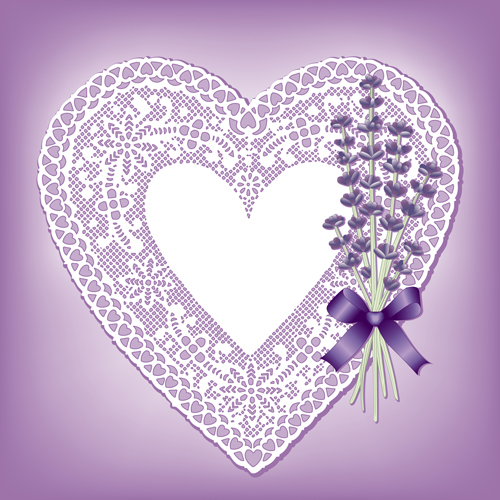 Lace heart cards with purple flower vector purple lace heart flower cards   