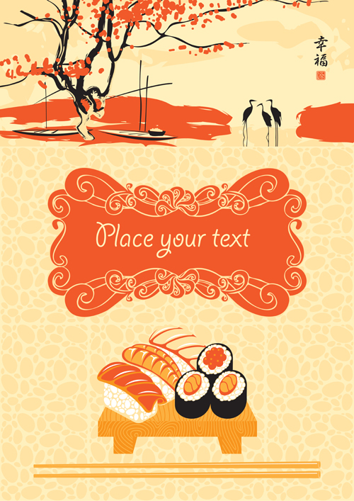 Sushi Menu cover design vector 04 Sushi menu cover   