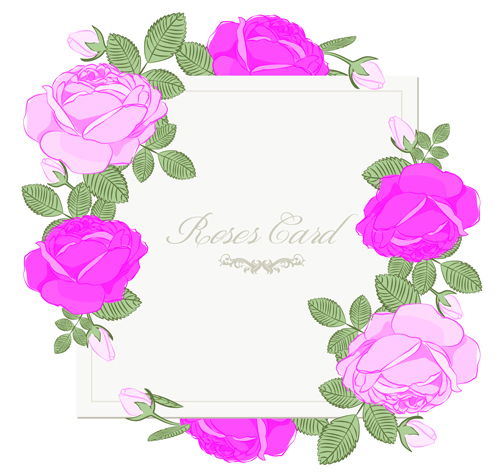 Pink rose with card vector design graphic 01 rose pink card vector card   