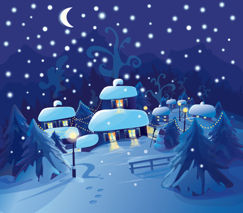 Set of Christmas Night landscapes elements vector 04 night landscape elements element christmas   