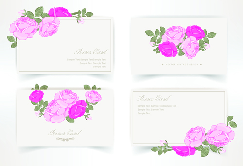 Pink rose with card vector design graphic 02 rose pink card vector card   