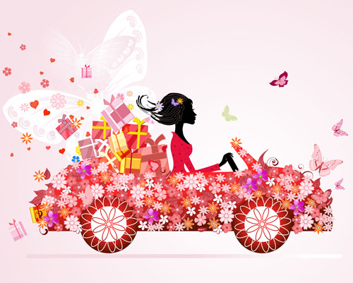 Set of floral Girls elements vector 02 girls floral elements element   