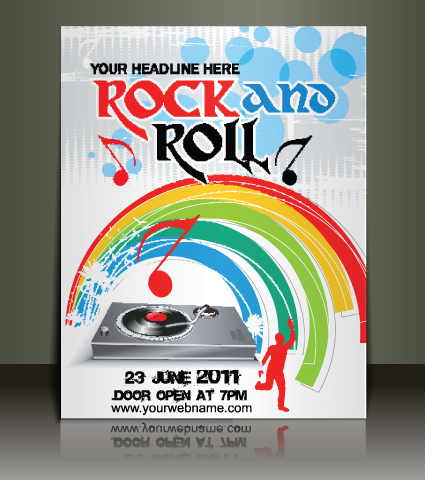 Creative Music flyer Rock and Roll design vector 03 Rock and Roll music flyer creative   