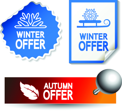 Set of Autumn and winter offer stickers design vector 02 winter stickers sticker offer autumn   