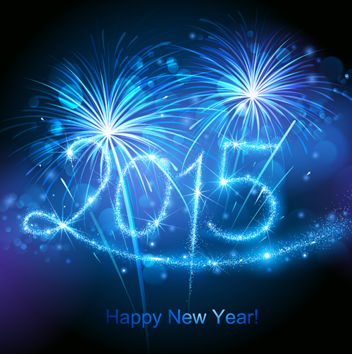 Blue fireworks with 2015 new year background 01 new year Fireworks 2015   