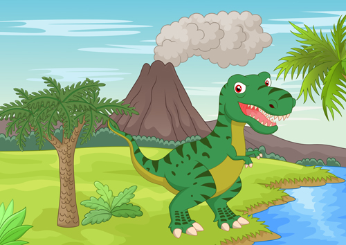 Cartoon dinosaurs with natural landscape vector 01 natural landscape dinosaurs cartoon   