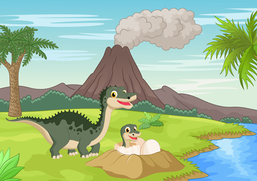 Cartoon dinosaurs with natural landscape vector 03 natural landscape dinosaurs cartoon   