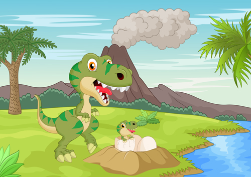 Cartoon dinosaurs with natural landscape vector 04 natural landscape dinosaurs cartoon   