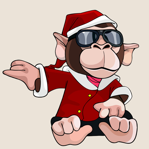 Cartoon monkey dressed as Santa Claus vector   