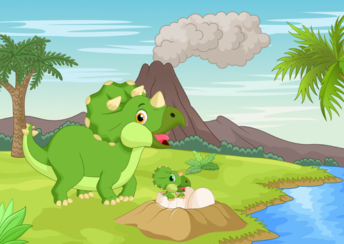 Cartoon dinosaurs with natural landscape vector 02 natural landscape dinosaurs cartoon   