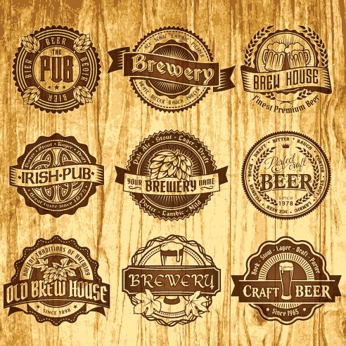 Brown retro beer labels vector Retro font labels label brown beer   