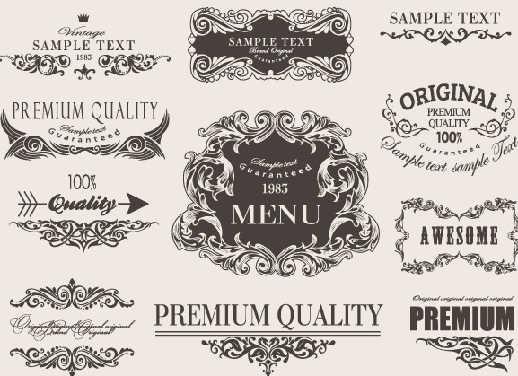 Retro calligraphic frame labels decor vector 02 Retro font labels label frame calligraphic   