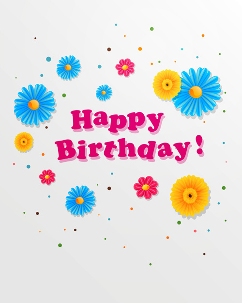 Cute flower with Happy birthday greeting cards vector 01 happy birthday greeting flower cards   