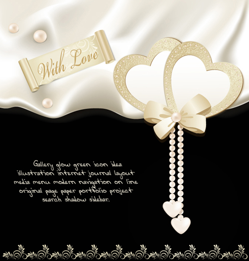 Pearl Jewelry with heart ornate card vector pearl ornate jewelry heart card   