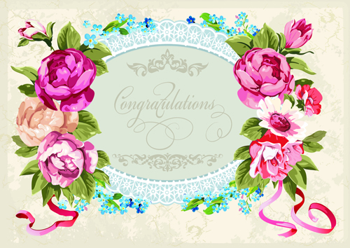 Vintage Flower Congratulation Cards vector 05 vintage flower congratulation cards card   