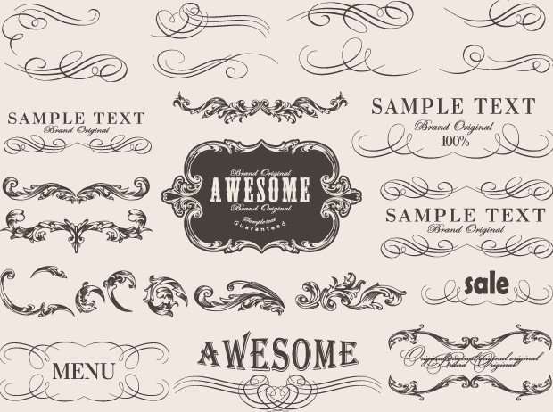 Retro calligraphic frame labels decor vector 01 Retro font labels label frame calligraphic   