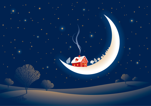 Set of Christmas Night landscapes elements vector 05 night landscape elements element christmas   