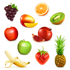 Shiny fresh fruits vector set material shiny material fruits fresh   