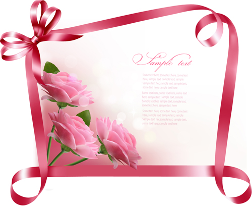 Beautiful flower with ribbon frames card vector 03 ribbon frames flower card beautiful   