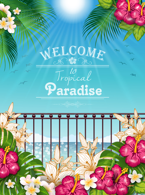 Beautiful tropical paradise scenery background vector 01 tropical scenery paradise beautiful background   