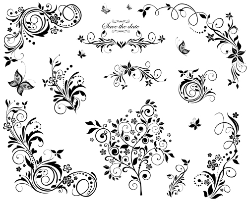 Black floral decor object vector 02 object floral black   