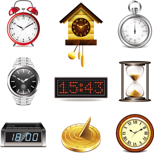 Realistic clocks and watches vector icons set realistic icons clocks and watches clocks   