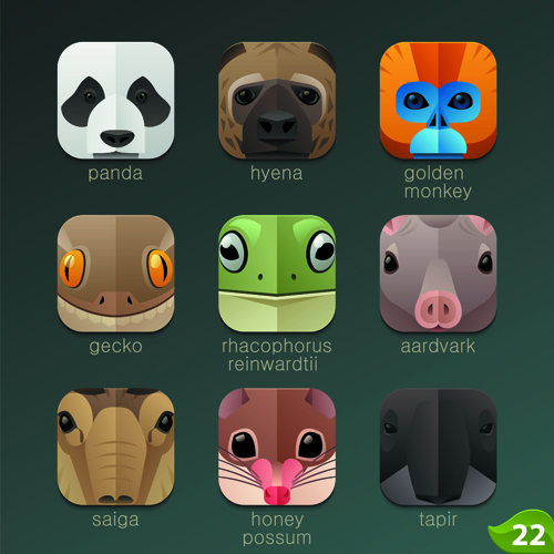 Funny animal icons flat style vector 12 icons funny Animal   