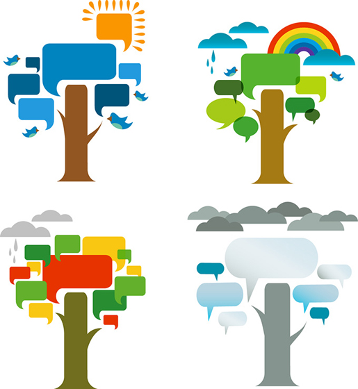 Trees with speech bubbles design vector trees speech bubbles speech bubbles   