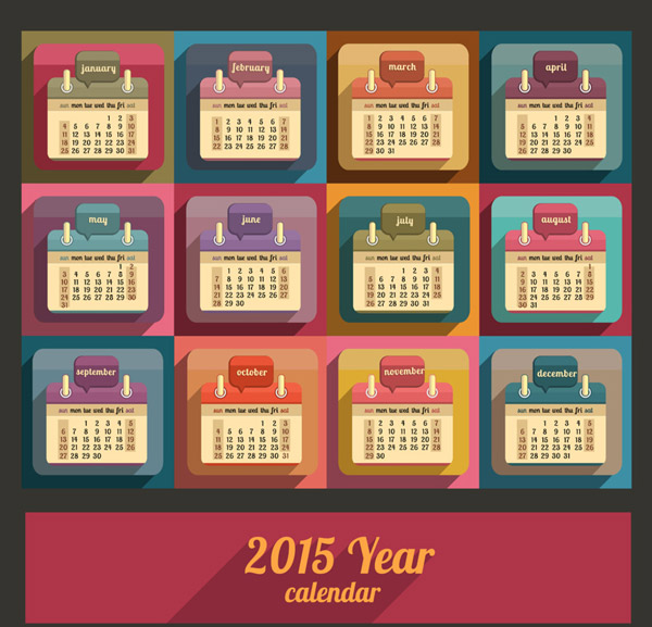2015 calendar retro color styel vector Retro font calendar 2015   