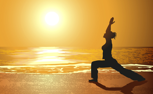 Creative yoga and sunset vector 03 yoga sunset creative   