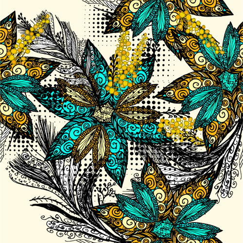 Floral hand drawn seamless vector pattern 02 seamless pattern hand floral drawn   
