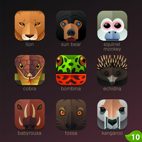 Funny animal icons flat style vector 15 icons funny Animal   