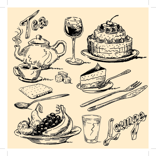 Drawing foods retro illustrations vector 01 Retro font illustration food drawing   