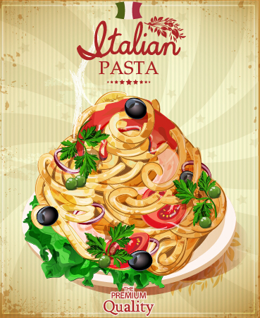 Retro italian pasta menu cover vector 02 Retro font Pasta menu italian cover   