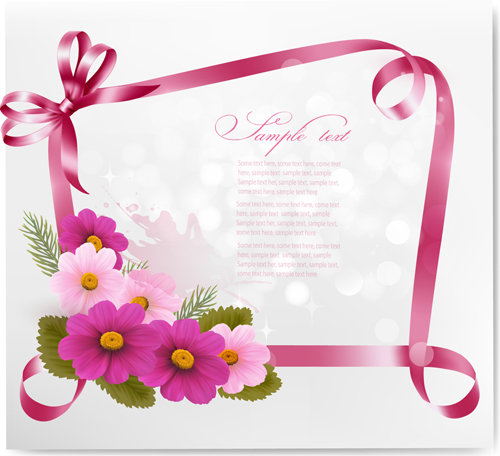 Beautiful flower with ribbon frames card vector 02 ribbon frames flower card beautiful   