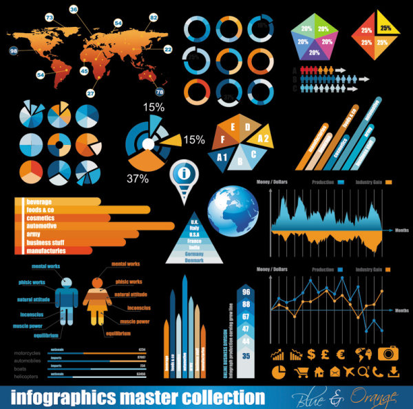 Trade data elements vector graphic triangular diagram map elements earth data circular chart business   