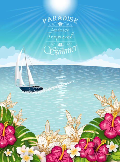 Beautiful tropical paradise scenery background vector 03 Tropic scenery paradise beautiful background   