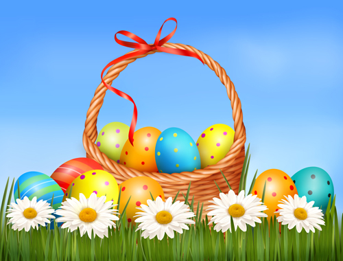 Easter Eggs and Basket vector 01 easter egg easter basket   