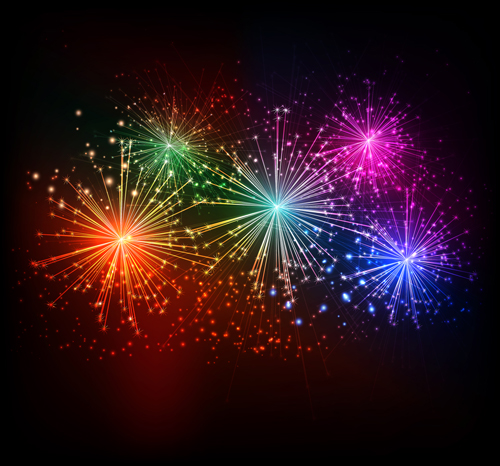 Realistic fireworks colored background vector graphics 02 vector graphics red background realistic Fireworks background vector background   