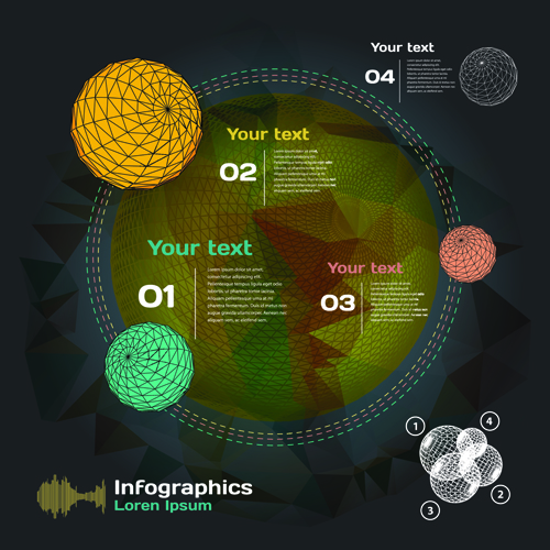 Dark style infographic with diagrams vectors 12 infographic diagrams dark   
