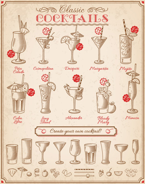 Hand drawn cocktail menu vector menu hand drawn cocktail   