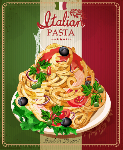 Retro italian pasta menu cover vector 03 Pasta menu italian cover   